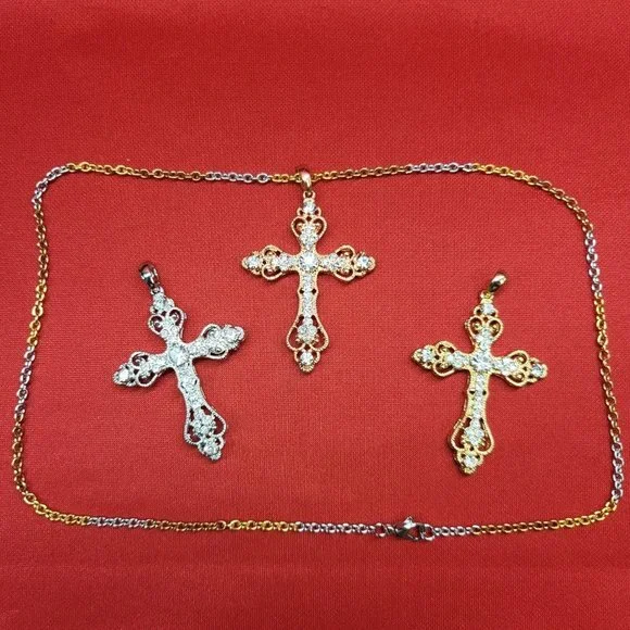Tricolor Chain and Cross Pendant Set of 3